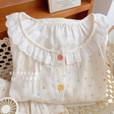 全棉双层纱睡衣柔软透气纯棉短袖