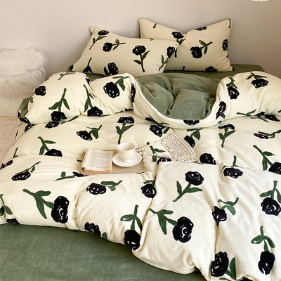 花卉三件套牛奶绒小清新导电丝