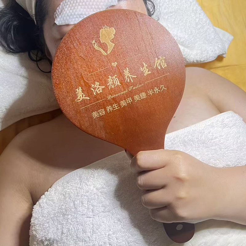 私人定制刻字牌美容院专用台式镜半永久口腔手拿木质便捷手柄镜子
