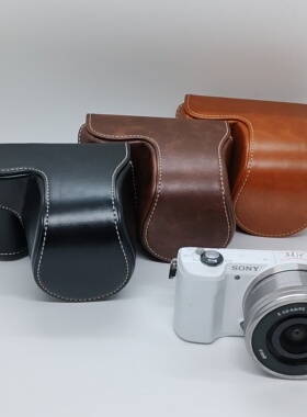 适用索尼A5000/A5100/NEX3N白线款皮包皮质防震潮流黑色便携