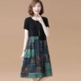 Mùa hè 2019 mới kích thước lớn của phụ nữ kẻ sọc retro ngắn tay dài phần dài mảnh ghép váy A-line - A-Line Váy váy đầm xòe