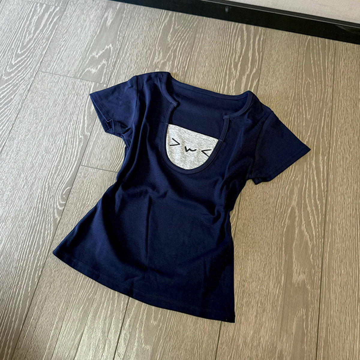 日系宅女颜文字假两件短