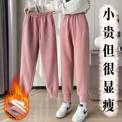 小个子防风纳米绒卫裤女秋冬保暖2025新款高腰通勤束脚运动休闲裤