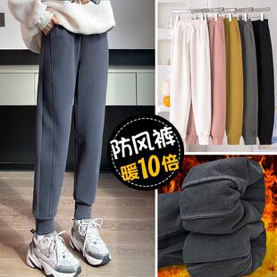 加绒运动休闲卫裤 纳米沐丝绒防风裤 厚大码 新款 女东北防寒2025冬季