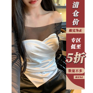 抹胸背心女春网纱一字肩百搭短款 艺术拍档 辣妹上衣 清仓5折