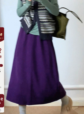 iuui·le 紫色灯芯绒半身裙裙子2025新款女秋小个子A字裙复古百搭