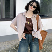 米红细格子短袖 衬衫 女衬衣宽松休闲复古2025新款 iuui·le 爆款