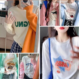 iuui·le 自制多色卡通长袖T恤女2025新款宽松棉质爆款百搭春季