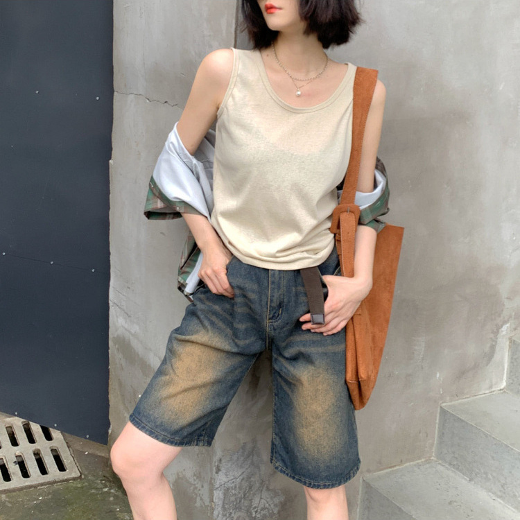 iuui·le 米裸色休闲无袖背心女夏2025新款外穿复古风百搭高级
