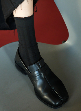 JOANLAND素色条纹二趾中筒袜女士Tabi花边分趾袜春夏薄款莫代尔棉