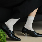 JOANLAND薄款 美利奴羊毛白色中筒袜女士纯色日系无骨精品时装 袜