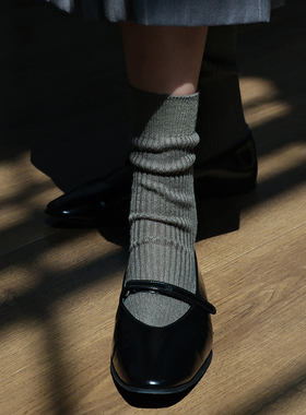 JOANLAND纯色超柔美利奴羊毛中筒堆堆女袜基础款秋冬新品保暖袜子