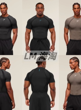 正品代购GYMSHARKShadow健身运动修身透气T恤印花图案无缝短袖