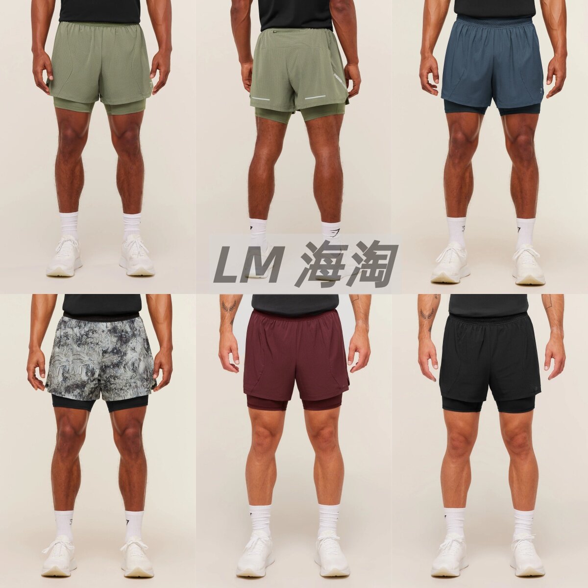 正品代购GYMSHARKRunning男士双层速干运动短裤跑步健身透气5分裤