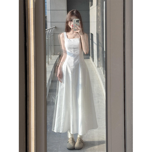 方领连衣裙夏收腰显瘦气质无袖 FBB 法式 白月光 白色长裙 WORKS