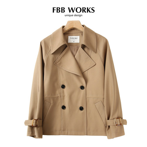 FBB WORKS 春季风衣外套女气质显瘦收腰小个子百搭休闲短款上衣