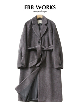 FBB WORKS 秒变穿搭博主 时髦深灰色显瘦中长款保暖毛呢大衣外套