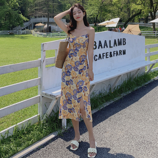 新款 FBB 风情早春碎花开叉露背连衣裙 法式 复古印花雪纺 WORKS