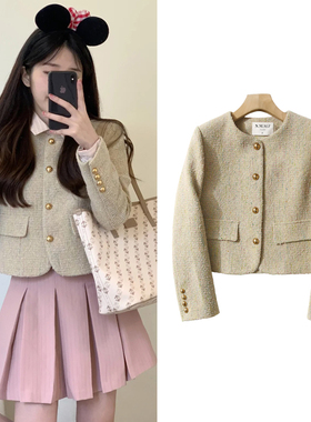 FBB WORKS 羊毛绿色小香风外套女春季新款款款小个子韩版西装上衣