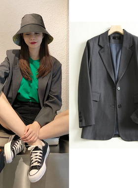 FBB WORKS 灰色西装外套女chic网红韩版宽松英伦风长袖小西服上衣
