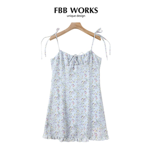 吊带连衣裙修身 海盐甜心 显瘦木耳边甜美碎花短裙 WORKS FBB