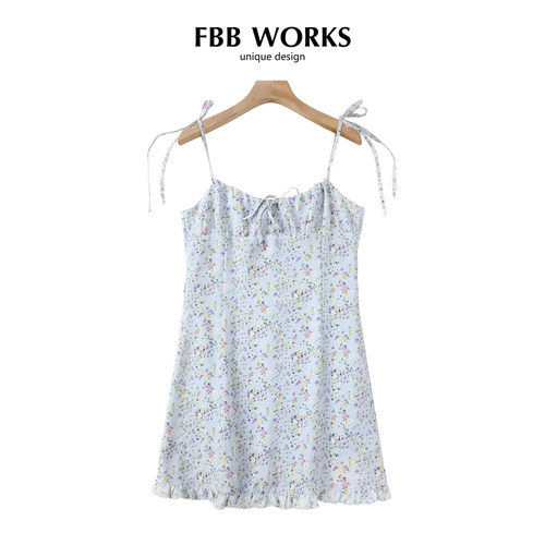 FBB WORKS 【海盐甜心】吊带连衣裙修身显瘦木耳边甜美碎花短裙