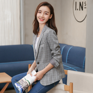 女士春装 西装 WORKS 格子小西服 修身 复古格纹休闲外套短款 韩版 FBB