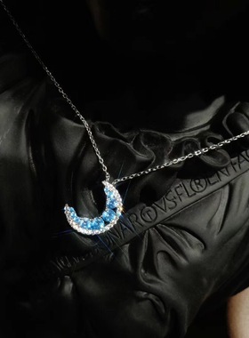 Miss L.S925通体纯银简约时尚蓝色月亮颈链ins风小众项链
