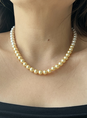 正圆极光南洋金珠珍珠项链手链套装长款毛衣链 渐变色锁骨链女