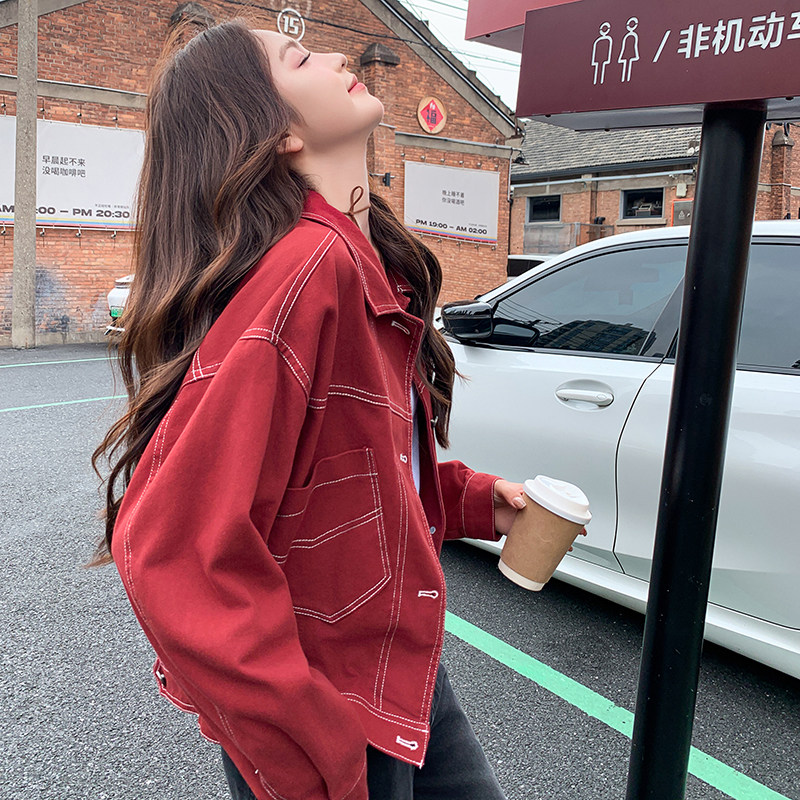 港风复古牛仔短外套女2025年春季新款小个子韩版宽松工装夹克上衣图片