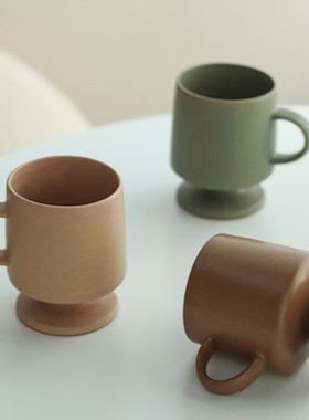 清仓日本进口ANGLE陶瓷马克杯濑户烧复古水杯高脚纯色手工制茶杯