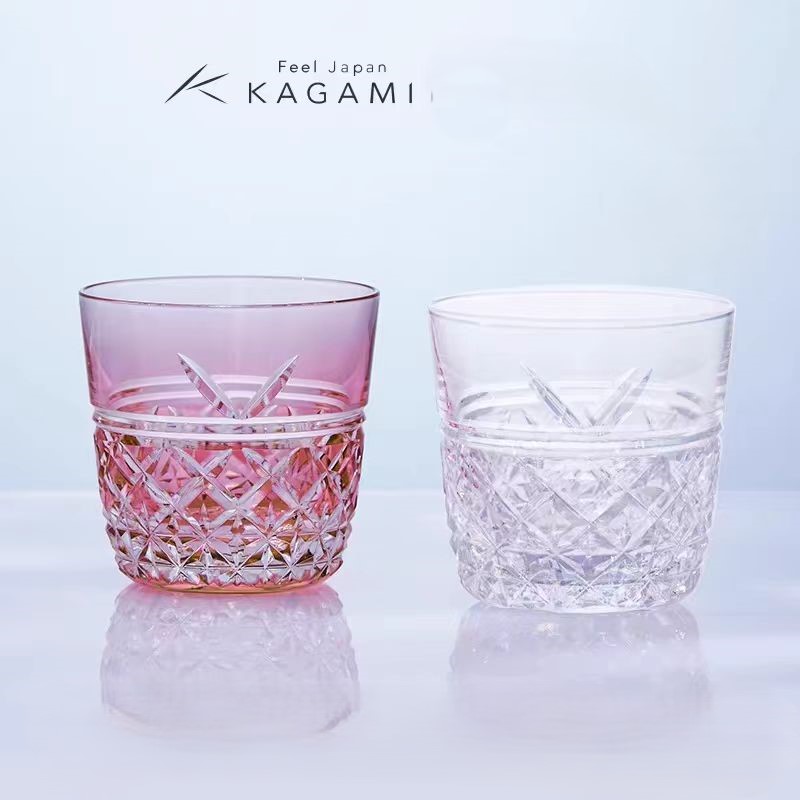 日本KAGAMI江户切子花纸绳冷酒对杯清酒杯水晶玻璃杯结婚礼物木盒