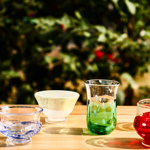 石冢硝子日本津轻手工彩色清酒杯