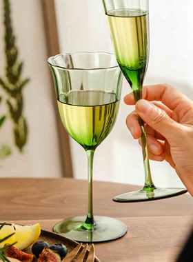 YYUN昀花开系列手工玻璃杯红酒杯香槟杯复古绿鸡尾酒高脚杯