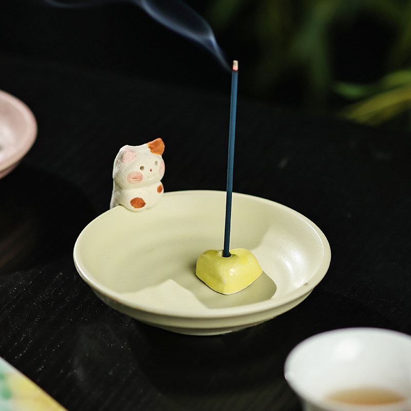 日本进口美浓烧手作陶瓷香插拓香器可爱猫咪兔子香盘精油扩散石,家居饰品,香托/香盘/香座/香插,淘宝优惠券,粉丝福利购,淘宝优惠卷