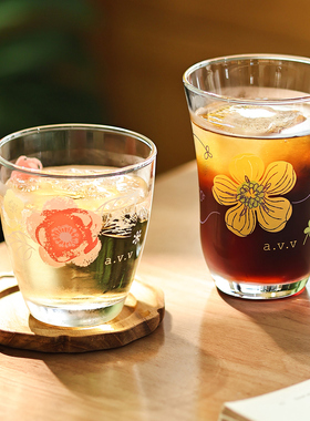 日本进口东洋佐佐木印花玻璃杯水杯小清新花朵饮料果汁杯