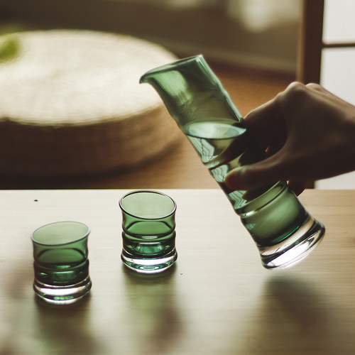日本广田硝子翠竹清酒具三件套