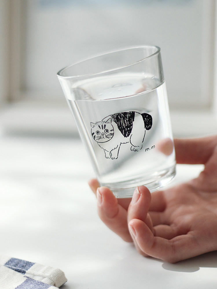 日本进口unicom松尾美雪猫咪插画涂鸦玻璃水杯茶杯马克杯