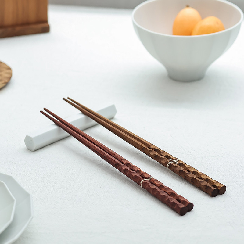 日本进口mokushin天然木筷子家用木制防滑防烫筷复古尖头餐具