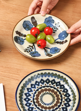 日本BISQUE美浓烧kukka陶瓷盘子复古印花深盘海鸥盘北欧风餐具