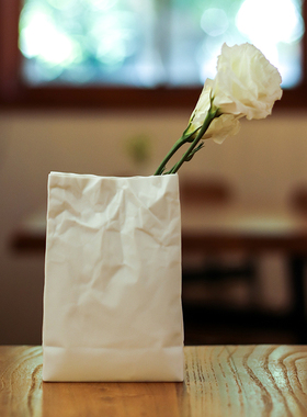 日本进口Ceramic Japan小松诚褶皱纸袋陶瓷花瓶侘寂风摆件插花器