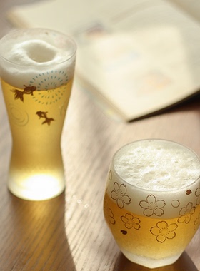 日本aderia石冢硝子丸纹樱花磨砂啤酒杯威士忌杯玻璃杯单杯礼盒装