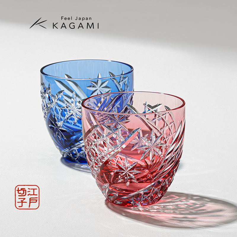 日本KAGAMI手工江户切子星芒杯冷酒对杯清酒杯水晶玻璃杯结婚礼物