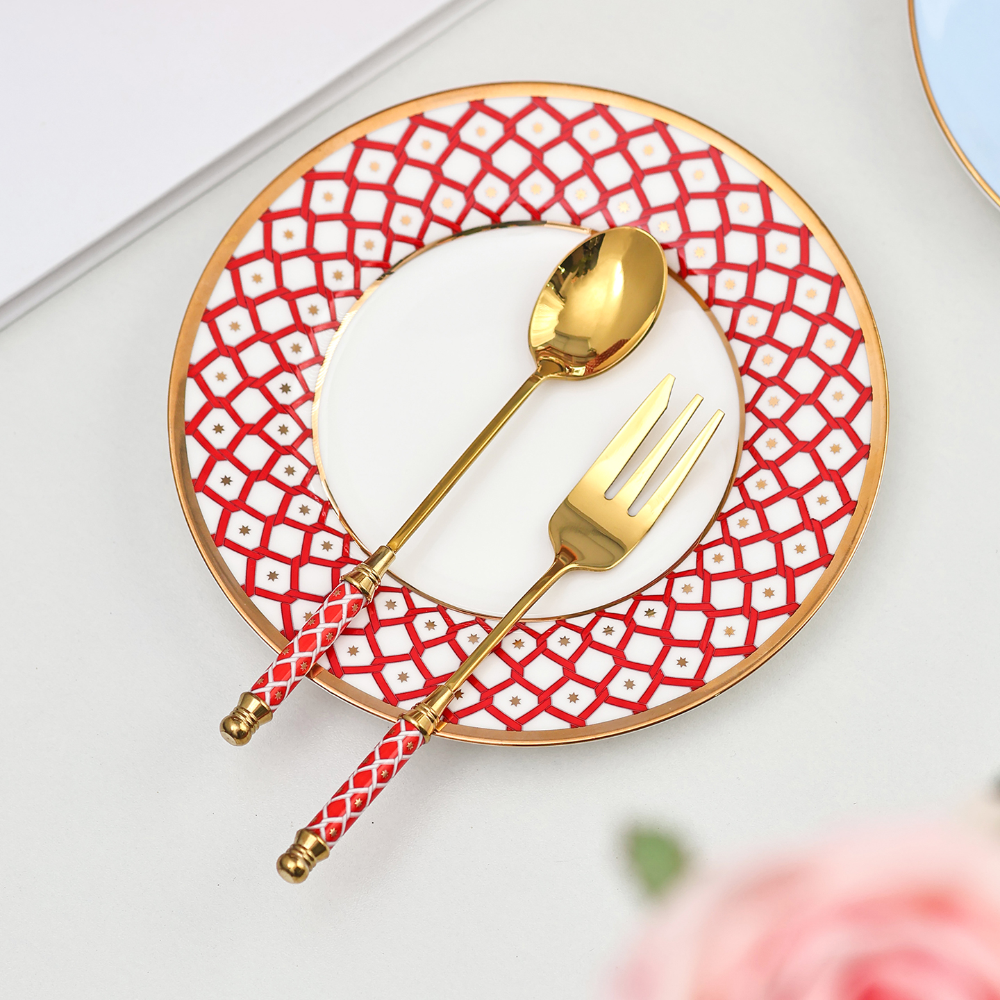 Lomonosov俄罗斯皇家瓷器STAR系列陶瓷手柄咖啡勺蛋糕甜品叉