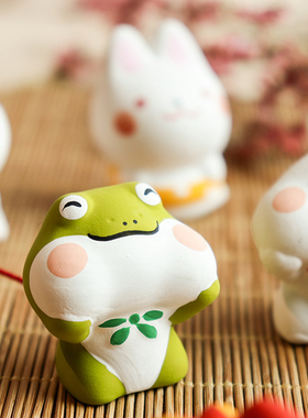 日本龙虎堂手工陶土招福摆件