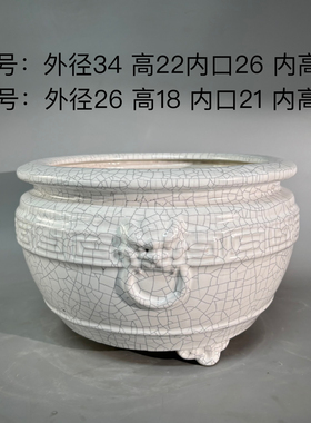 一风堂岭南石湾花盆高端盆景盆双面兽头回纹大圆盆粗陶泥材质包邮
