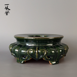 一风堂石湾老旧盆盆景盆花座花架莲花底座高温烧制中式包邮纯陶