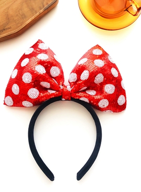 气质波点红色亮片可爱蝴蝶结发箍甜美成人头饰搞怪发卡少女头箍女