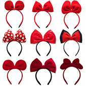 海边旅游出游头饰红色蝴蝶结发箍丝绒头箍女亮片可爱发卡活动发饰