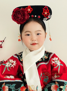 古风头饰少女红色贵妃格格发箍汉服春节发饰宫廷风旗头头箍发卡女